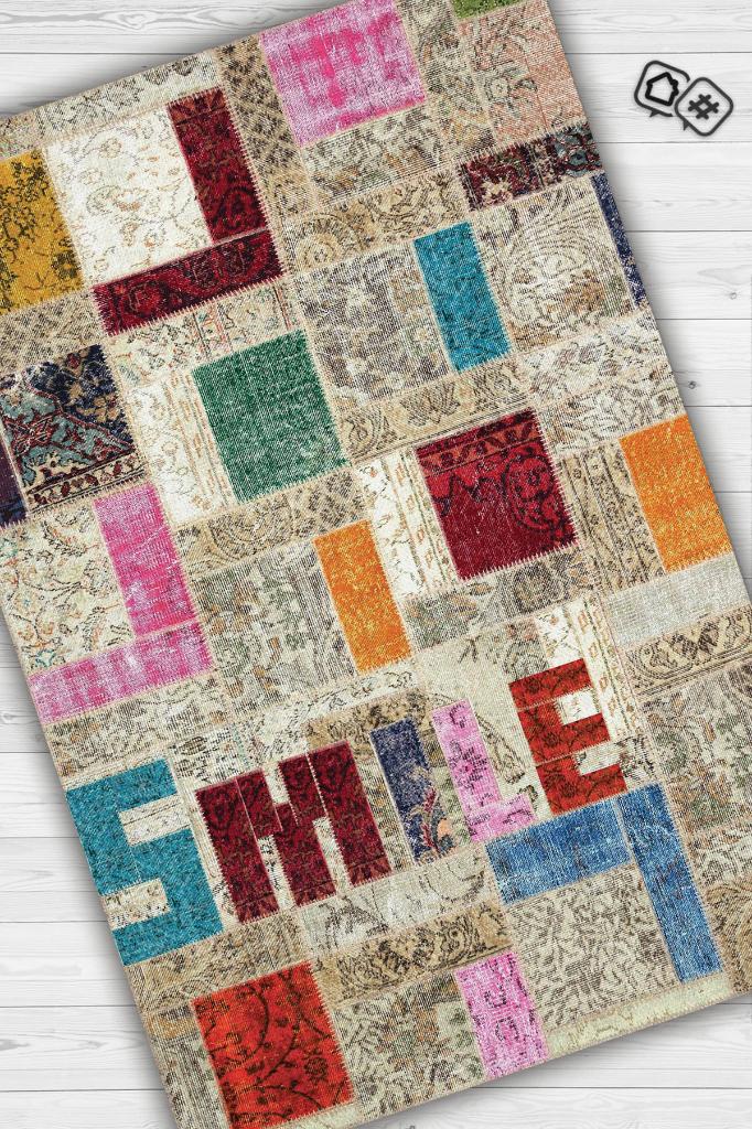 Homshtag Gülümse Çok Renkli Halı Geometrik Oturma Odası Halısı Modern Kare Desenli Salon Halısı