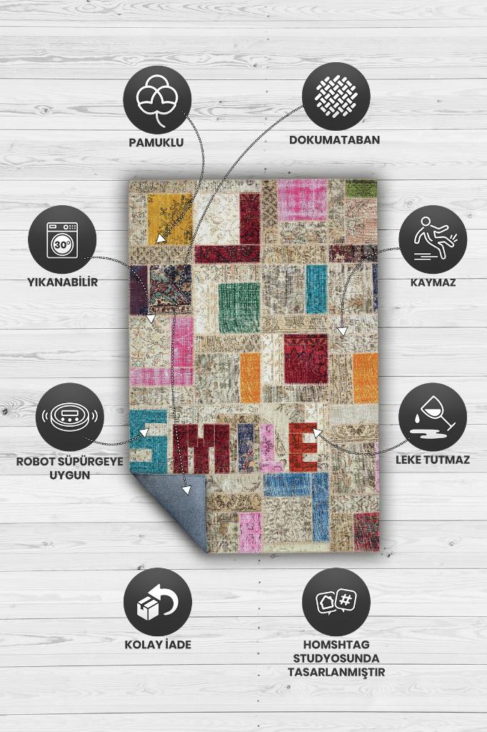 Homshtag Gülümse Çok Renkli Halı Geometrik Oturma Odası Halısı Modern Kare Desenli Salon Halısı