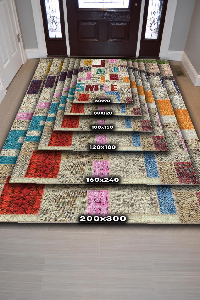 Homshtag Gülümse Çok Renkli Halı Geometrik Oturma Odası Halısı Modern Kare Desenli Salon Halısı