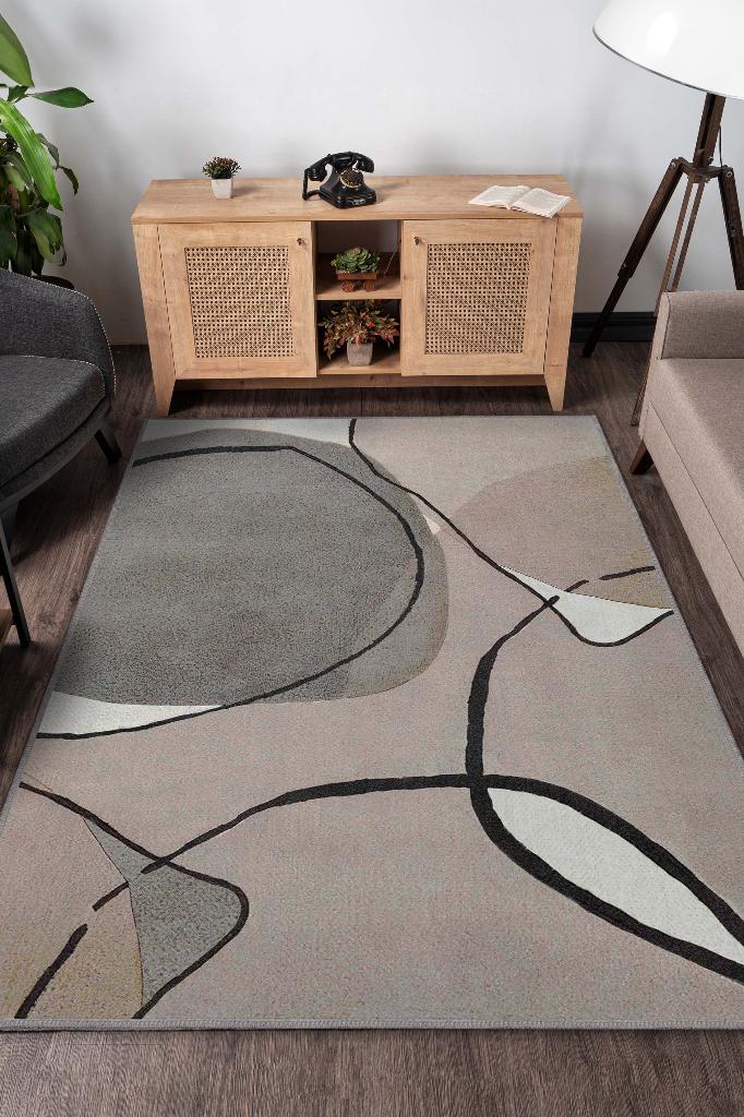 Homshtag Gülümse Kahverengi Bej Renkli Halı Geometrik Oturma Odası Halısı Minimal Salon Halı