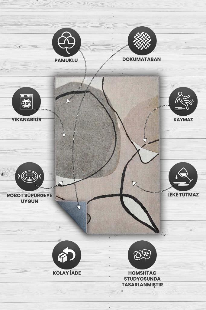 Homshtag Gülümse Kahverengi Bej Renkli Halı Geometrik Oturma Odası Halısı Minimal Salon Halı