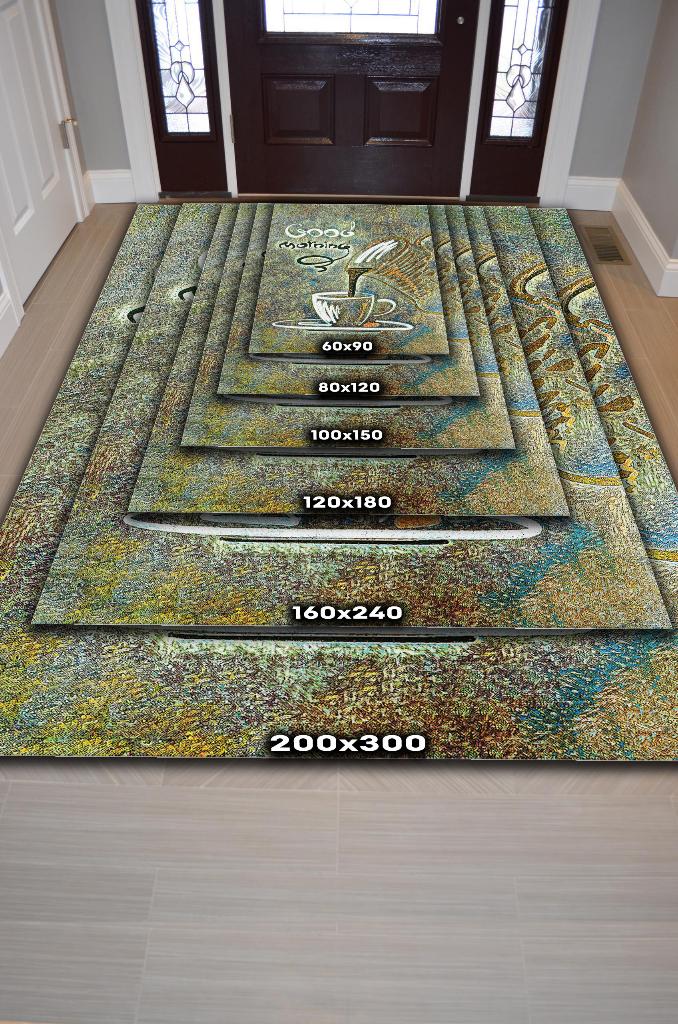 Homshtag Günaydın Yeşil Renki Halı Kahve Desenli Mutfak Halısı Sanatsal Salon Halısı Kahveli Halı