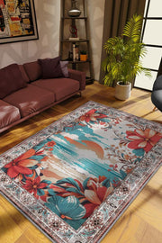 Homshtag Günbatımı Temalı Salon Halısı Geometrik Desenli Çok Renkli Etnik Oturma Odası Halısı