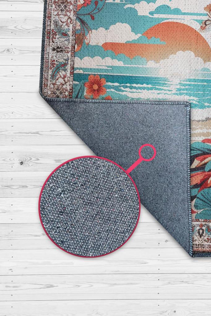 Homshtag Günbatımı Temalı Salon Halısı Geometrik Desenli Çok Renkli Etnik Oturma Odası Halısı