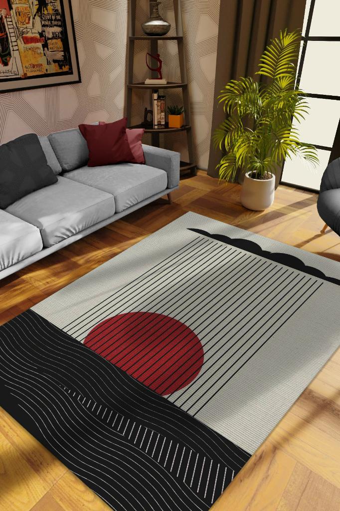 Homshtag Günbatımında Denize Yağan Yağmur,Geometrik Tasarım Halı,Modern Çizgili,Dokuma Tabanlı Halı