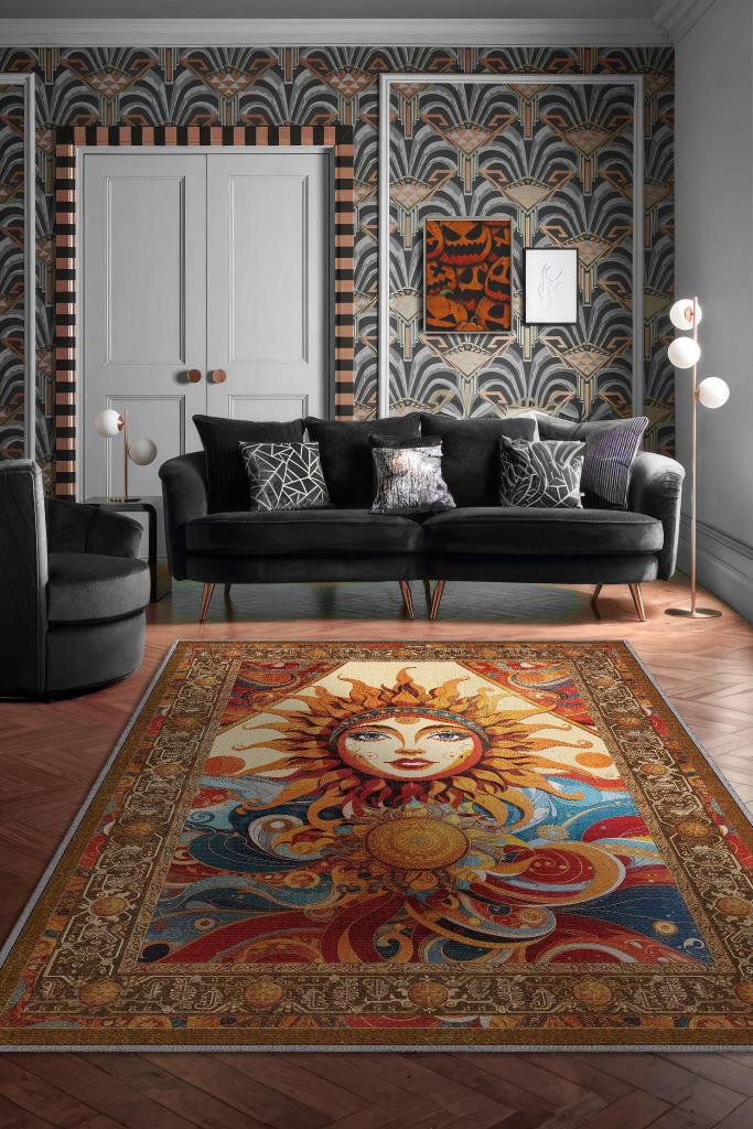 Homshtag Güneş Temalı Çok Renkli Salon Halısı Hippie Ev Dekoru İndie Oda Dekoru Oturma Odası Halısı