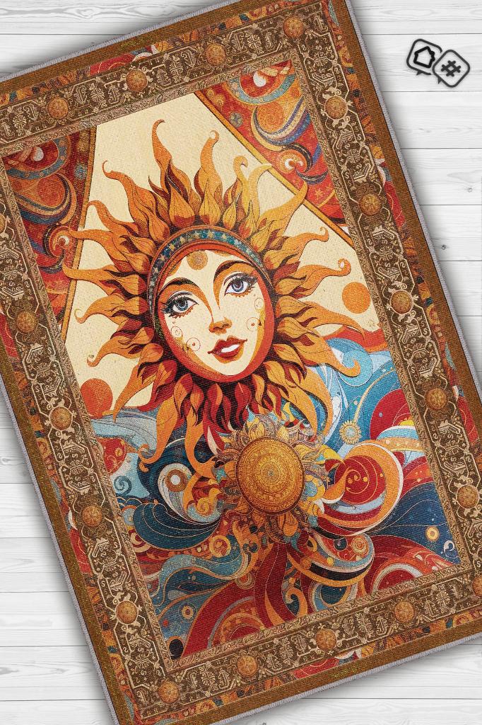 Homshtag Güneş Temalı Çok Renkli Salon Halısı Hippie Ev Dekoru İndie Oda Dekoru Oturma Odası Halısı
