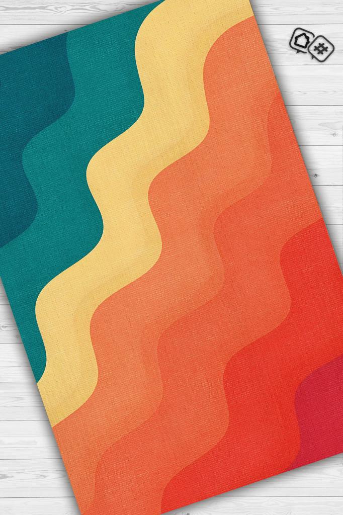 Homshtag Güneş ve Deniz, Yaz Temalı İnce Mutfak Halısı,Renkli Yıkanabilir Mutfak Halısı