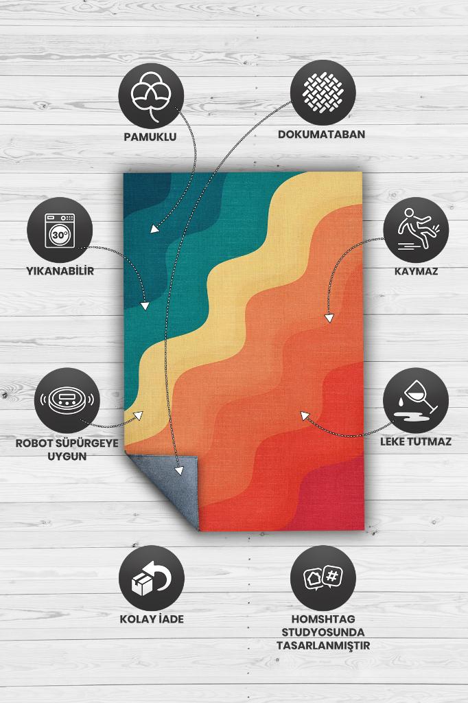 Homshtag Güneş ve Deniz, Yaz Temalı İnce Mutfak Halısı,Renkli Yıkanabilir Mutfak Halısı