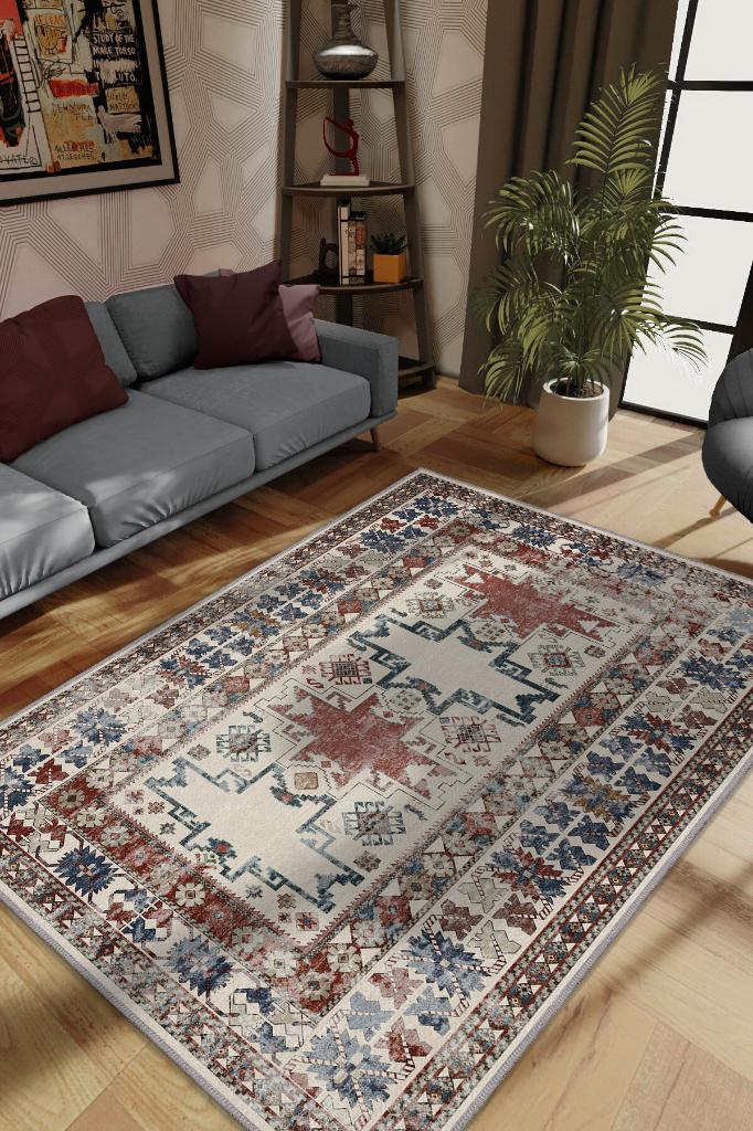 Homshtag Günümü Güzelleştiriyorsun Bej Renkli Salon Halısı Etik Desenli Geometrik Figürlü Halı