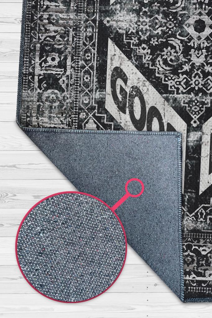 Homshtag Güzel Bir Gün Etnik Desenli Halı Geometrik Salon Halısı Siyah Renkli Oturma Odası Halısı