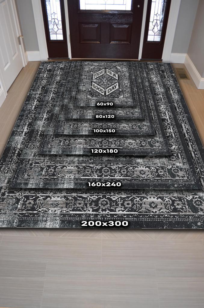 Homshtag Güzel Bir Gün Etnik Desenli Halı Geometrik Salon Halısı Siyah Renkli Oturma Odası Halısı