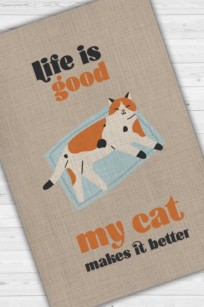 Homshtag Hayat Kedimle Güzel Bej Turuncu Halı Kedi Figürlü Salon Halısı Modern Genç Odası Halısı