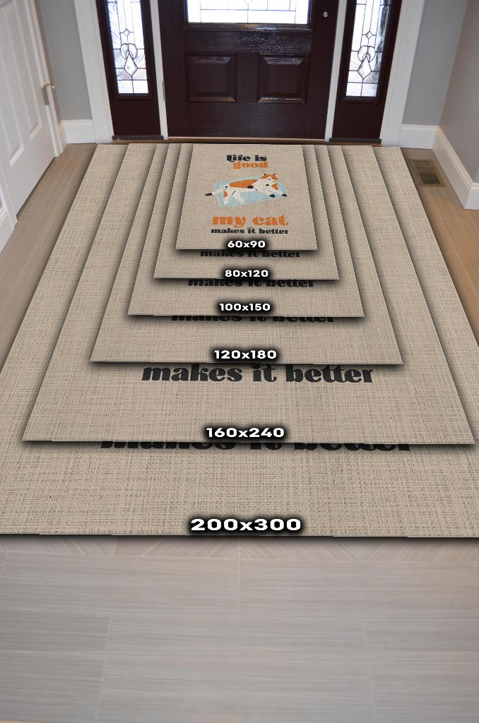 Homshtag Hayat Kedimle Güzel Bej Turuncu Halı Kedi Figürlü Salon Halısı Modern Genç Odası Halısı