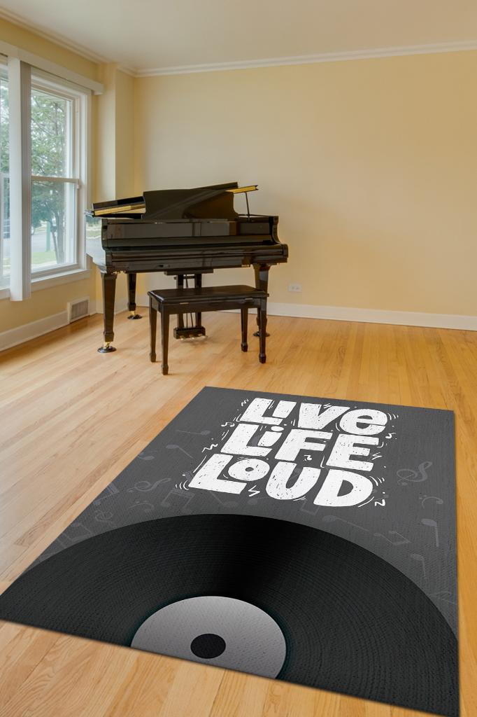 Homshtag Hayatı Sesli Yaşa Gri Siyah Koyu Renkli Halı Art Müzik Halı Müzisyene Hediye Halı