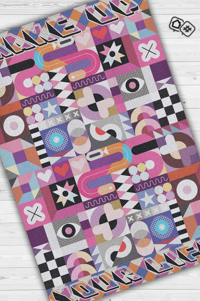 Homshtag Hayatı Topla Geometrik Desenli Salon Halısı Pembe Renkli Oturma Odası Halısı Dekoratif Halı