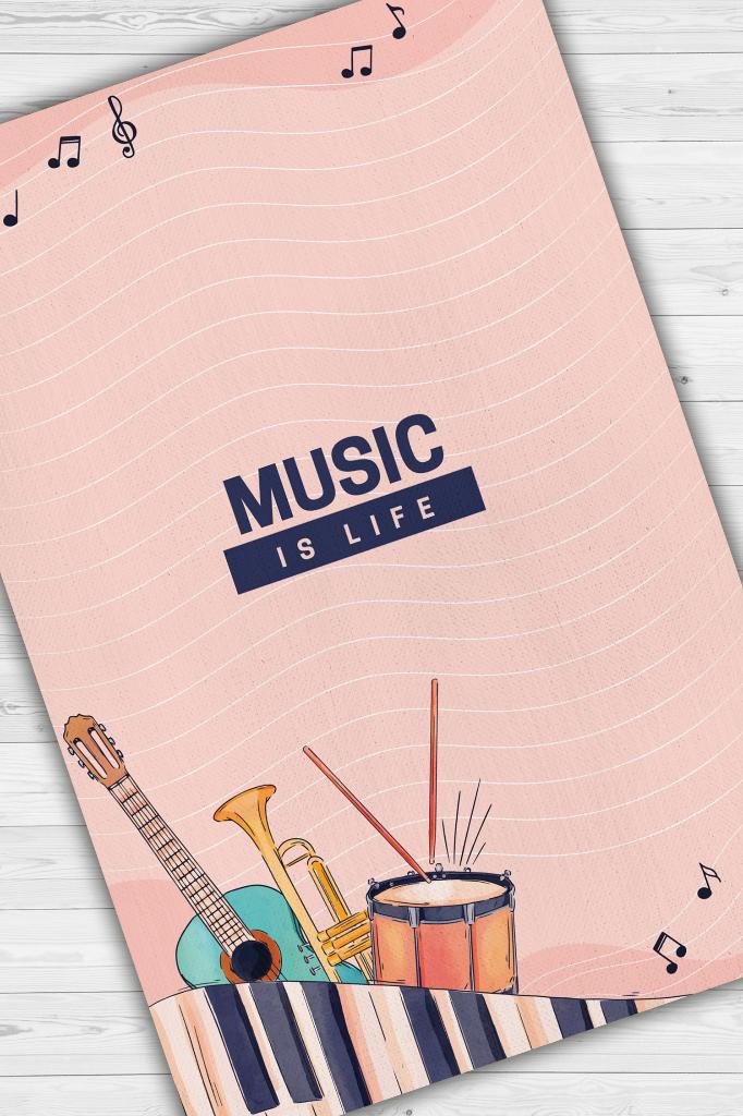 Homshtag Hayatım Müzik Art Müzik Halısı Müzik Sever Halısı Enstrüman Figürlü Renkli Modern Halı