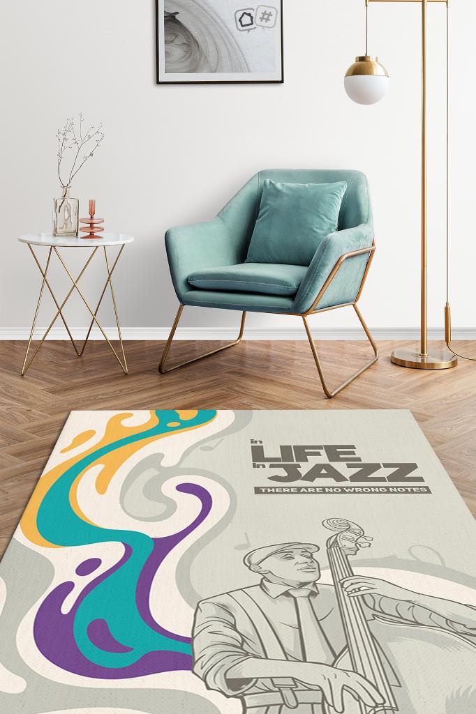 Homshtag Hayatta ve Cazda Yanlış Nota Yok  Çok Renkli Müzik Halısı Caz Sever Halı Müzisyene Hediye