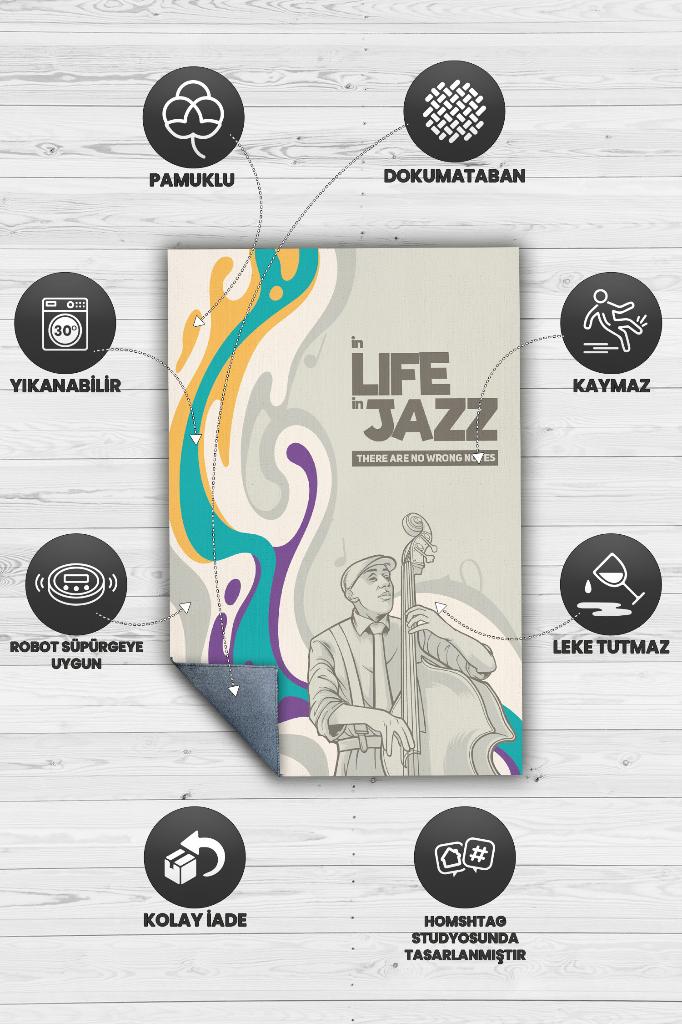 Homshtag Hayatta ve Cazda Yanlış Nota Yok  Çok Renkli Müzik Halısı Caz Sever Halı Müzisyene Hediye