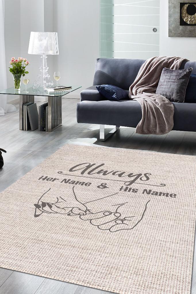 Homshtag Her Zaman Kişiye Özel Kişiselleştirilebilir Halı Bej Renk Hediyelik Sevgiliye Özel Halı