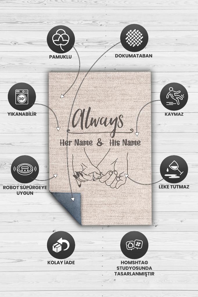 Homshtag Her Zaman Kişiye Özel Kişiselleştirilebilir Halı Bej Renk Hediyelik Sevgiliye Özel Halı