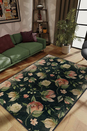 Homshtag Her Zaman Sen Oldun Çiçek Desenli Siyah Renkli Halı Art Çiçek Temalı Halı Modern Halı