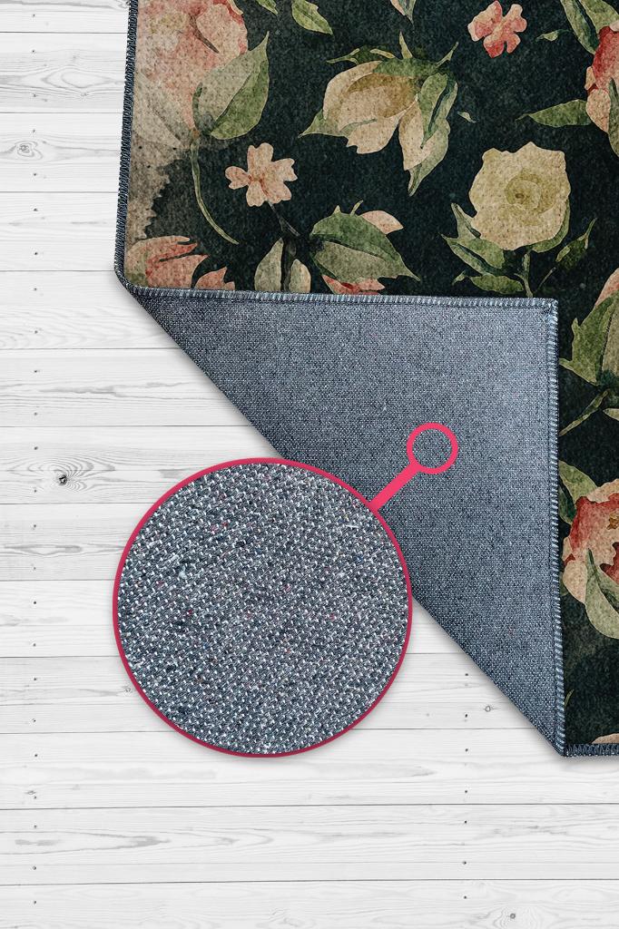 Homshtag Her Zaman Sen Oldun Çiçek Desenli Siyah Renkli Halı Art Çiçek Temalı Halı Modern Halı