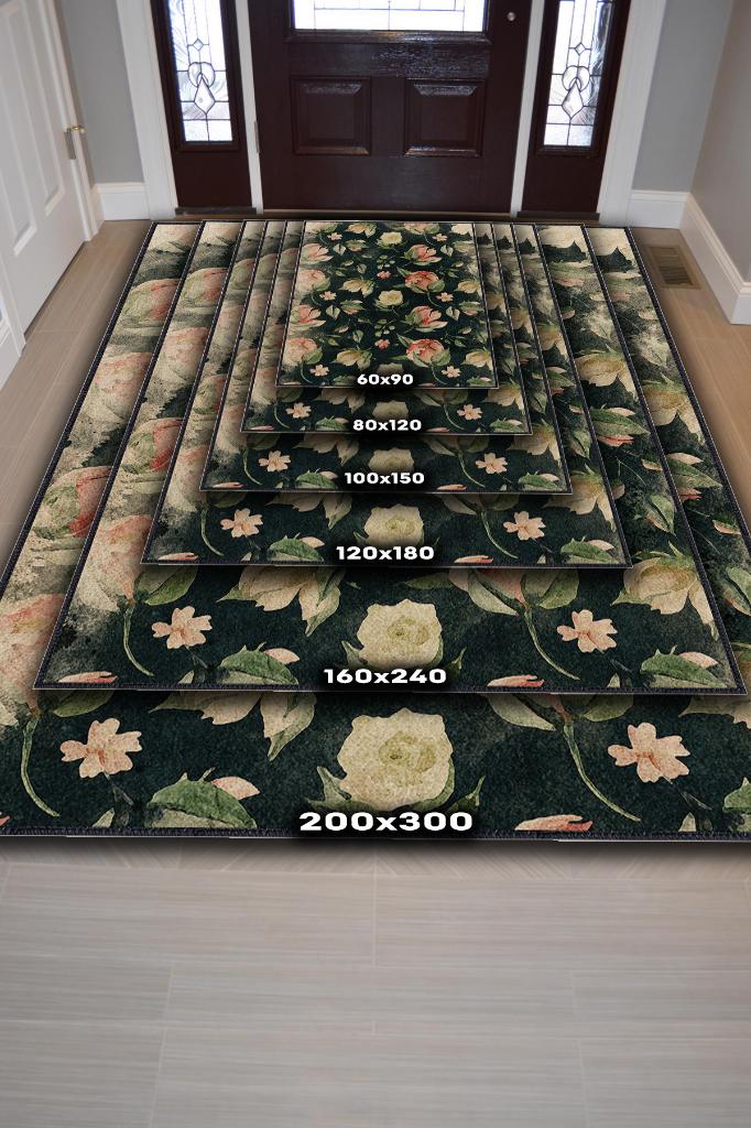 Homshtag Her Zaman Sen Oldun Çiçek Desenli Siyah Renkli Halı Art Çiçek Temalı Halı Modern Halı