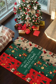 Homshtag Hoş Geldiniz Yeşil Renkli Yeni Yıl Parti Halısı Çok Renkli Yılbaşı Temalı Hediyelik Halı