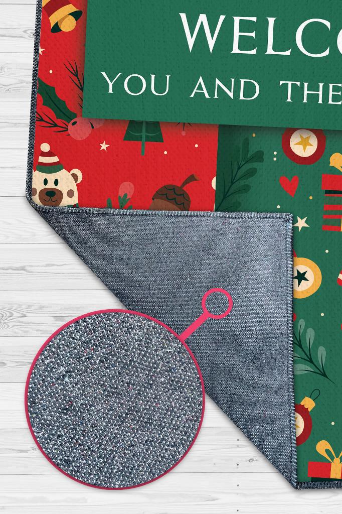 Homshtag Hoş Geldiniz Yeşil Renkli Yeni Yıl Parti Halısı Çok Renkli Yılbaşı Temalı Hediyelik Halı