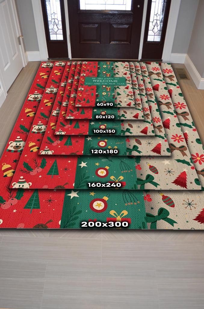 Homshtag Hoş Geldiniz Yeşil Renkli Yeni Yıl Parti Halısı Çok Renkli Yılbaşı Temalı Hediyelik Halı