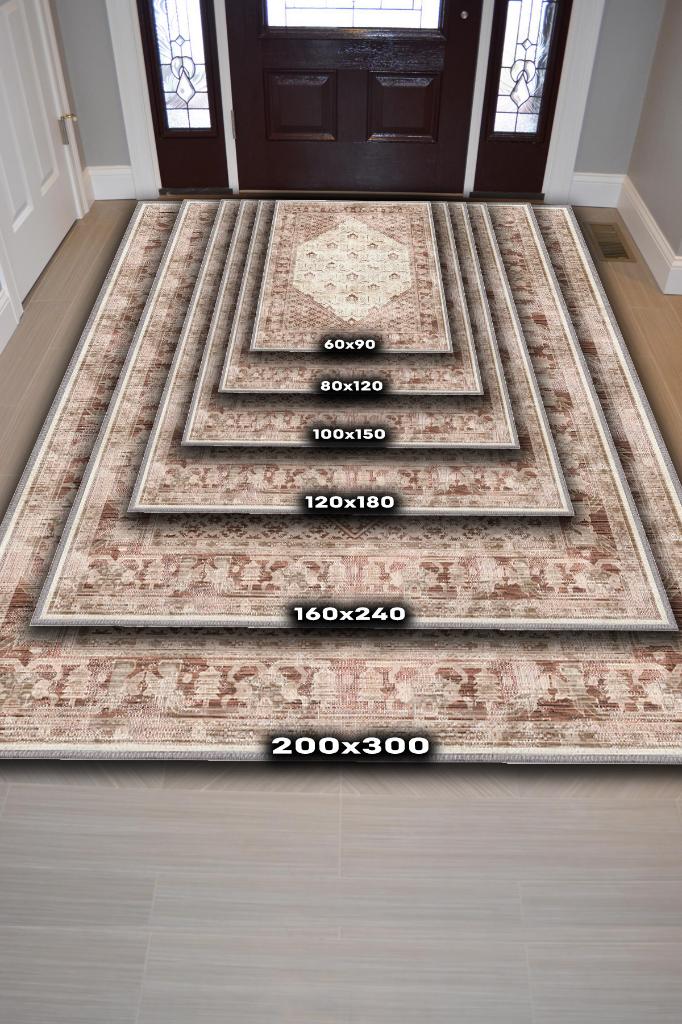 Homshtag Huzur Etnik Desenli Halı Geometrik Salon Halısı Bej Krem Renkli Oturma Odası Halısı