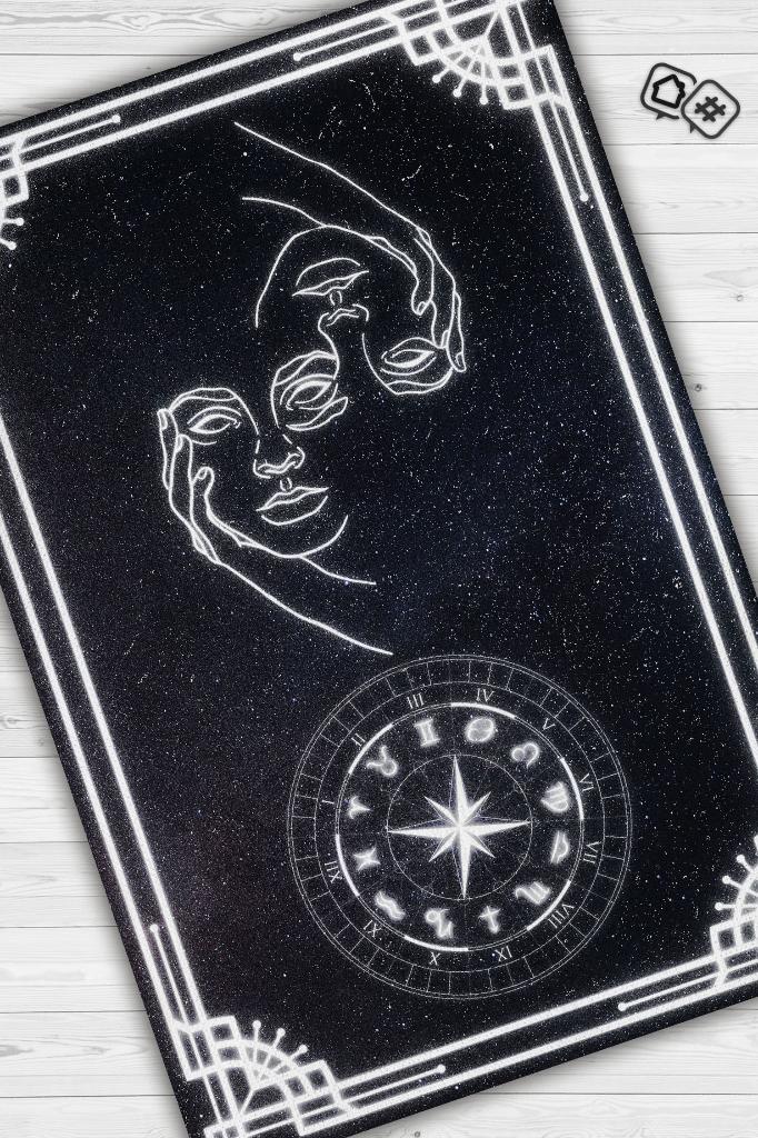 Homshtag İkizler Burcu Astroloji Temalı Halı Burç Halısı İkizler Burcuna Hediye Halı Siyah Renk Halı