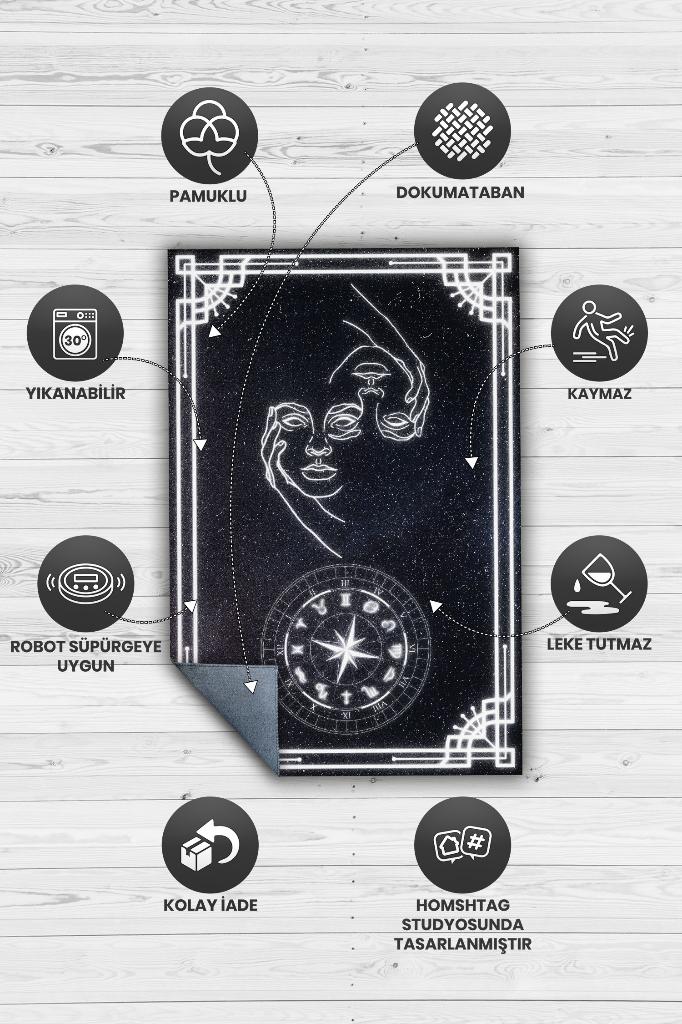 Homshtag İkizler Burcu Astroloji Temalı Halı Burç Halısı İkizler Burcuna Hediye Halı Siyah Renk Halı