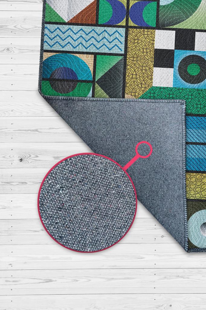 Homshtag İyi Hal Geometrik Desenli Salon Halısı Yeşil Oturma Odası Halısı Dekoratif Halı Modern Halı