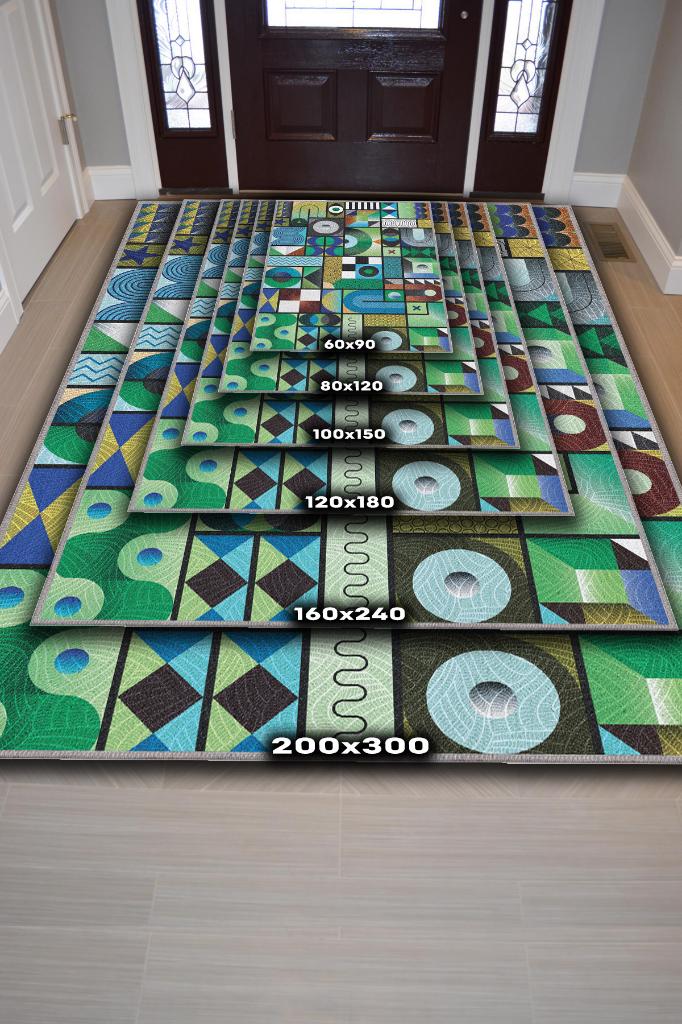 Homshtag İyi Hal Geometrik Desenli Salon Halısı Yeşil Oturma Odası Halısı Dekoratif Halı Modern Halı