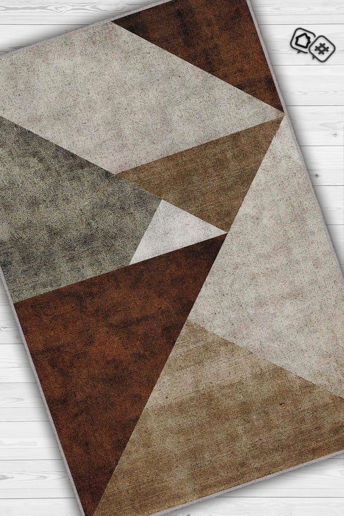 Homshtag İyi Yaşam Üçgeni Kahverengi Renkli Halı Geometrik Oturma Odası Halısı Minimal Salon Halı