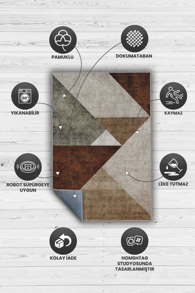 Homshtag İyi Yaşam Üçgeni Kahverengi Renkli Halı Geometrik Oturma Odası Halısı Minimal Salon Halı