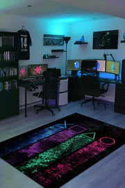 Homshtag Joystick Renkli Oyuncu Halısı Zemini Siyah Renk Gamer Temalı Halı Oyuncuya Hediyelik Halı