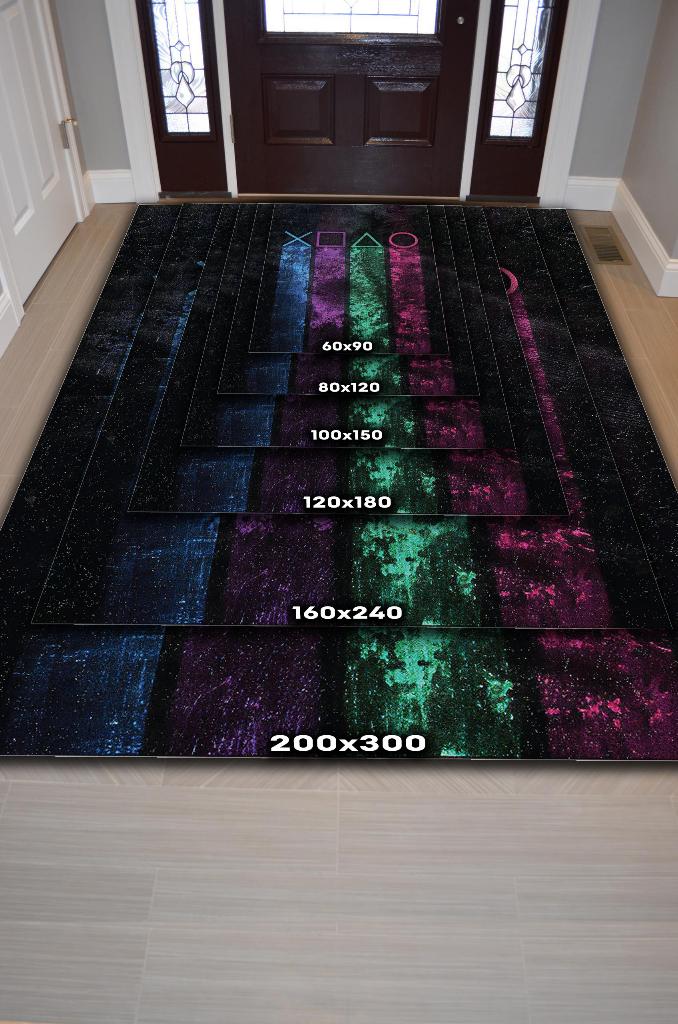 Homshtag Joystick Renkli Oyuncu Halısı Zemini Siyah Renk Gamer Temalı Halı Oyuncuya Hediyelik Halı