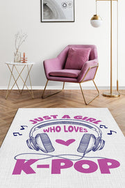 Homshtag K-pop Seven Bir kız Pembe Beyaz Halı Genç Kız Odası Halısı Kpop Sever Hediyelik Halı