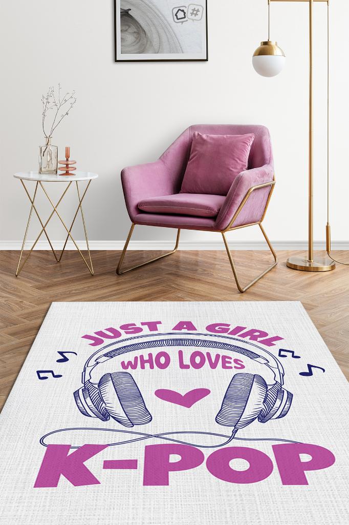 Homshtag K-pop Seven Bir kız Pembe Beyaz Halı Genç Kız Odası Halısı Kpop Sever Hediyelik Halı