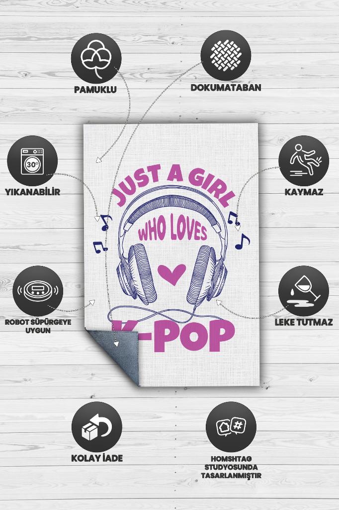 Homshtag K-pop Seven Bir kız Pembe Beyaz Halı Genç Kız Odası Halısı Kpop Sever Hediyelik Halı
