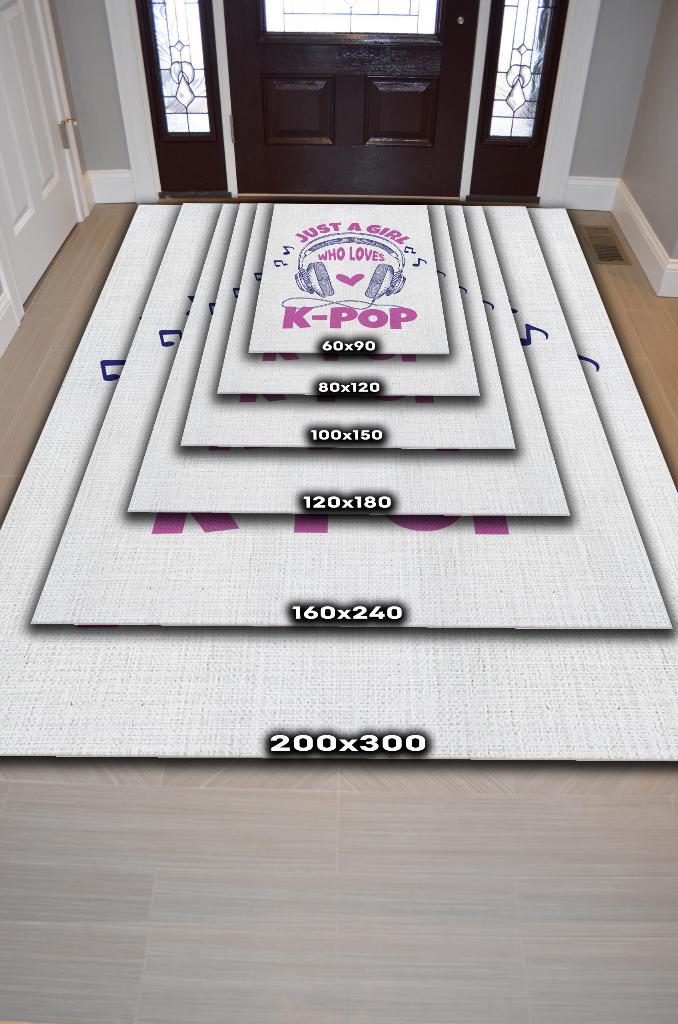 Homshtag K-pop Seven Bir kız Pembe Beyaz Halı Genç Kız Odası Halısı Kpop Sever Hediyelik Halı