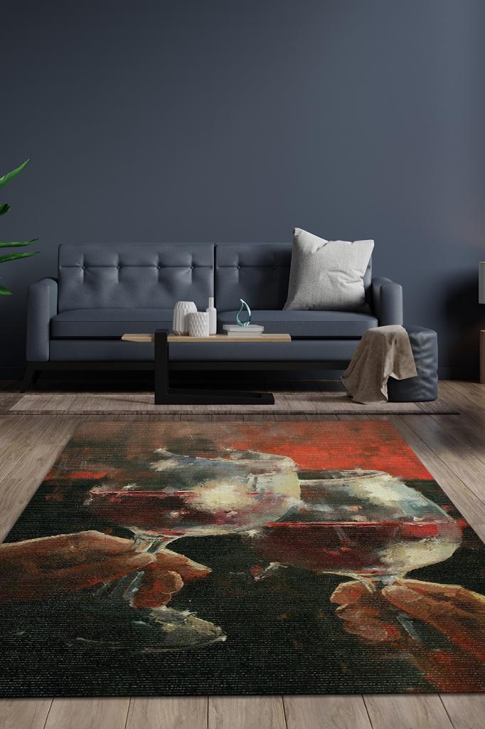 Homshtag Kadeh Sanatı Koyu Renkli Halı Modern Parti Temalı Halı Dokuma Tabanlı Modern Hediyelik Halı