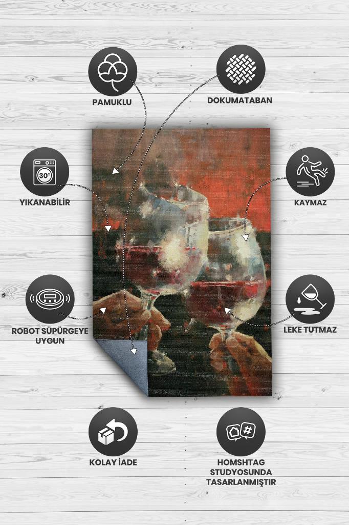 Homshtag Kadeh Sanatı Koyu Renkli Halı Modern Parti Temalı Halı Dokuma Tabanlı Modern Hediyelik Halı