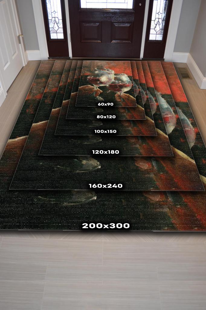 Homshtag Kadeh Sanatı Koyu Renkli Halı Modern Parti Temalı Halı Dokuma Tabanlı Modern Hediyelik Halı