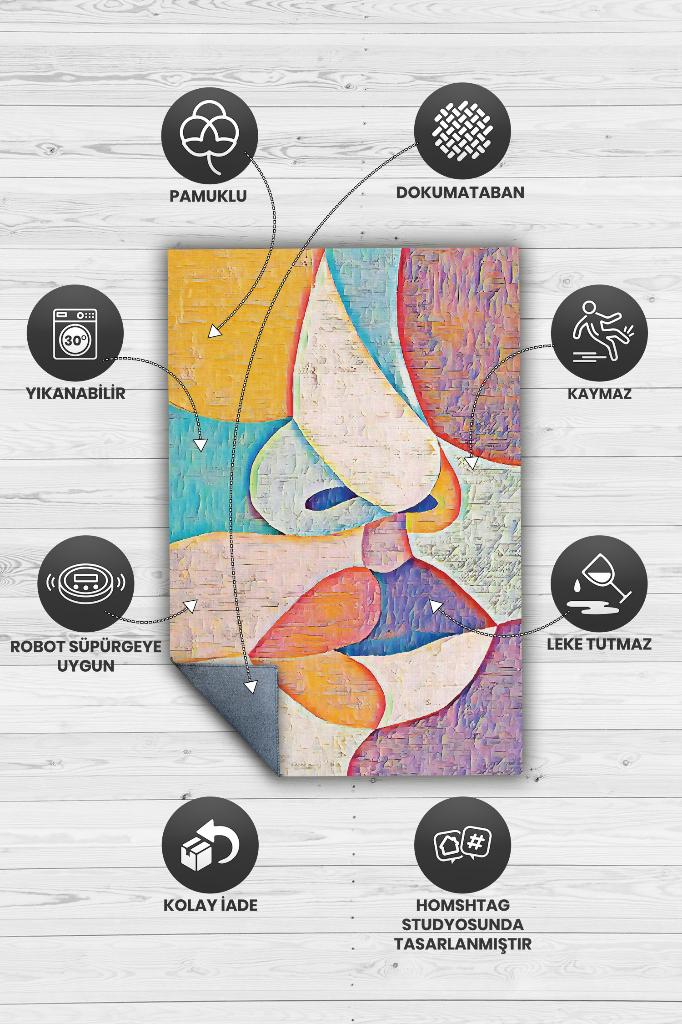 Homshtag Kadın Rengi Çok Renkli Halı Kadınlara Özel Halı Dijital Baskı Tasarım Halı Soyut Halı