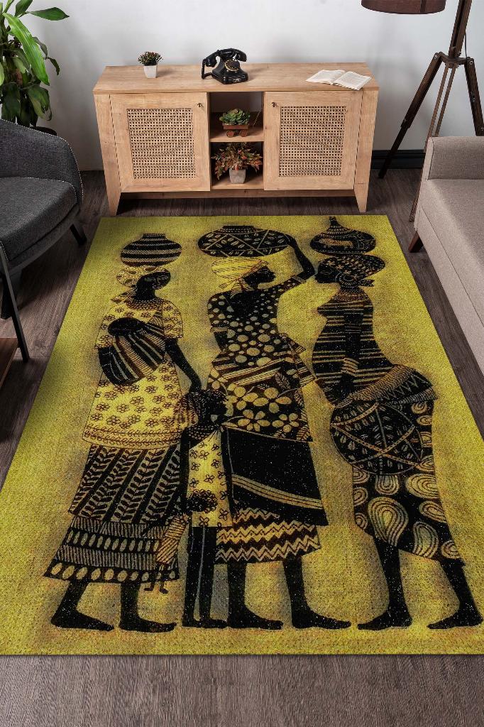 Homshtag Kahve Gözlüler Minimal Salon Halısı Etnik Desenli Halı Sarı Renkli Oturma Odası Halısı