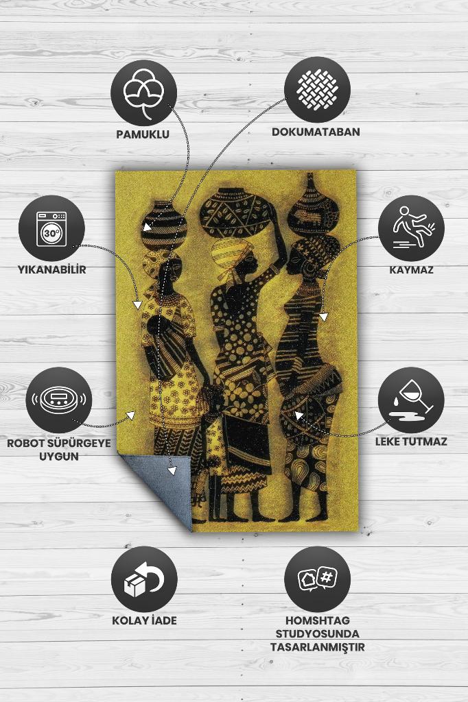 Homshtag Kahve Gözlüler Minimal Salon Halısı Etnik Desenli Halı Sarı Renkli Oturma Odası Halısı